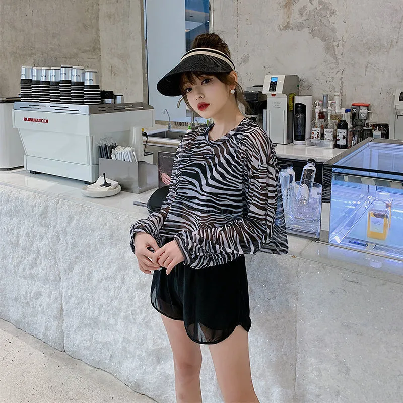 

Three-piece Sports Swimsuit Women's 2022 Long-sleeved Sunscreen Belly-covering Blouse Female Korean Version Swimsuit Beach Wear