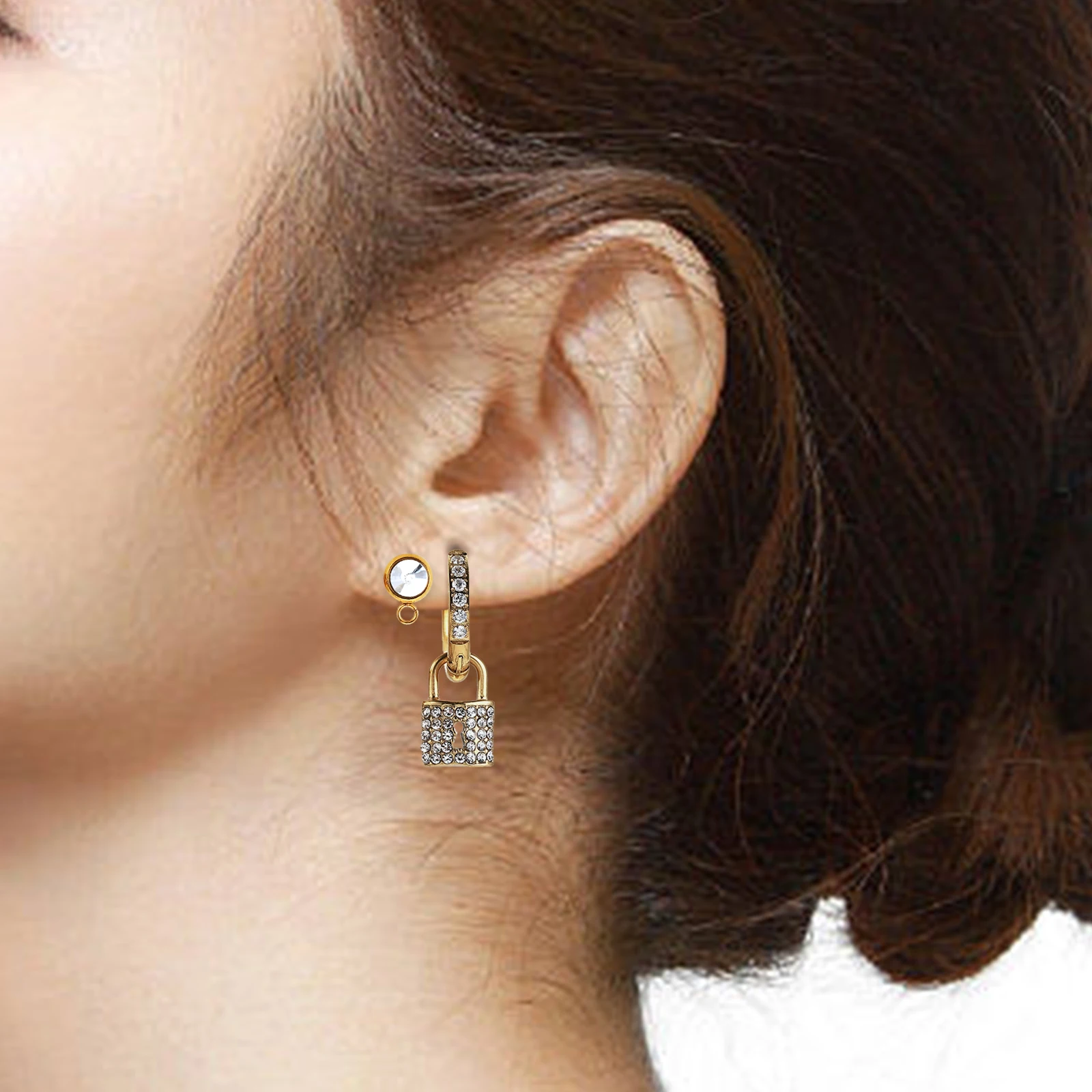 Висячие Серьги Huggie С Подвесным Замком Дизайн Женские Модные Ювелирные Изделия