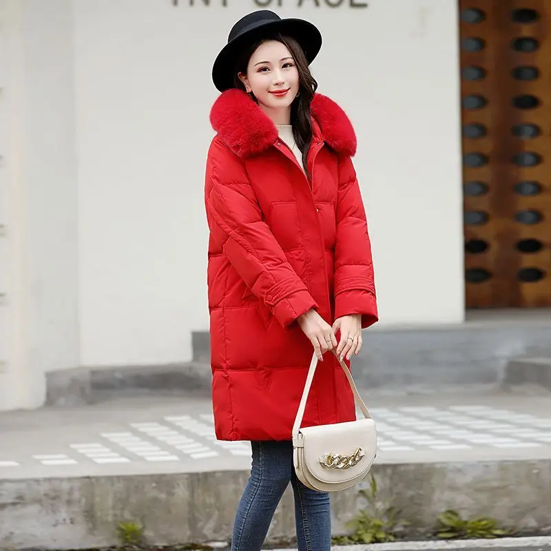 Winter Coat Down Jacket Women's Fashion Medium Long Solid Hooded  Thickened Warm Coat Winter Coat Women Coat