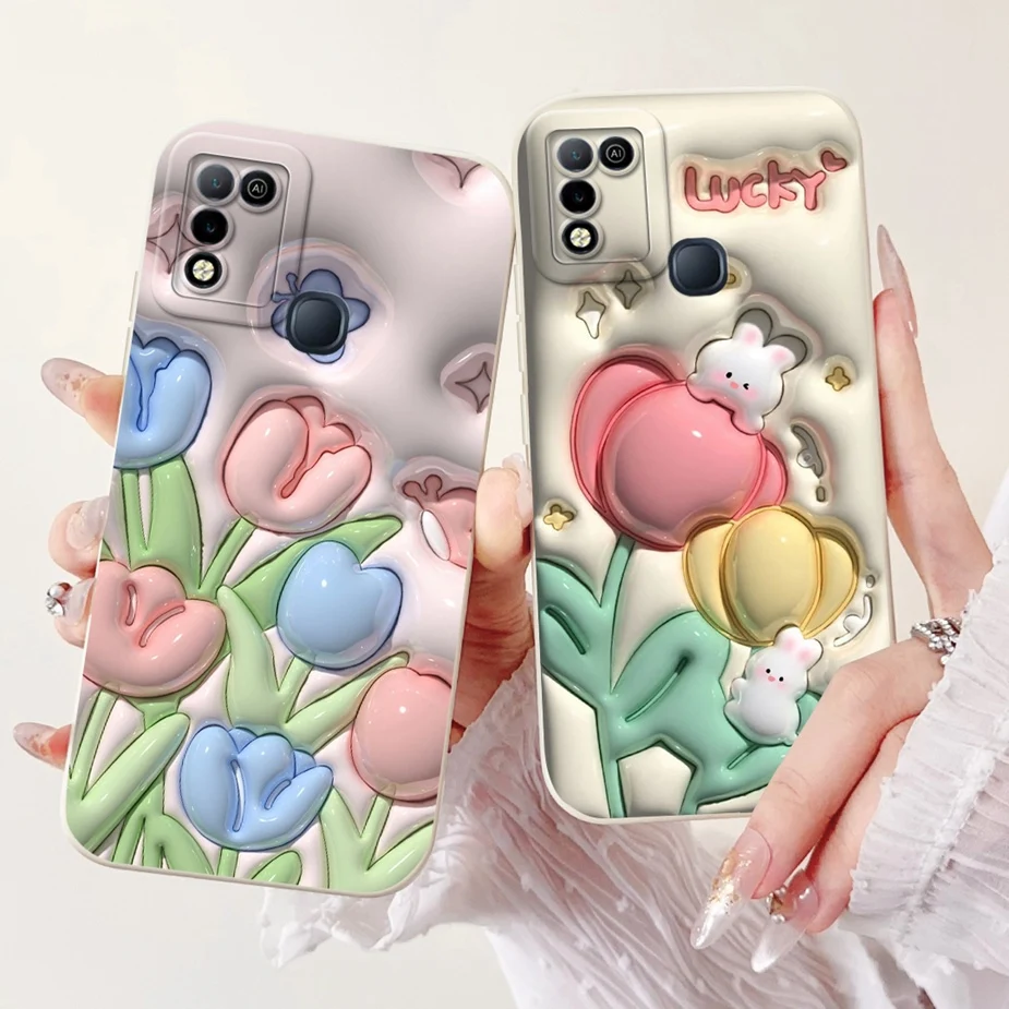 For Infinix Hot 10 Play Case X688B X688C Cute Rabbit Panda Cartoon Cover Soft TPU Phone Hot10 Shell