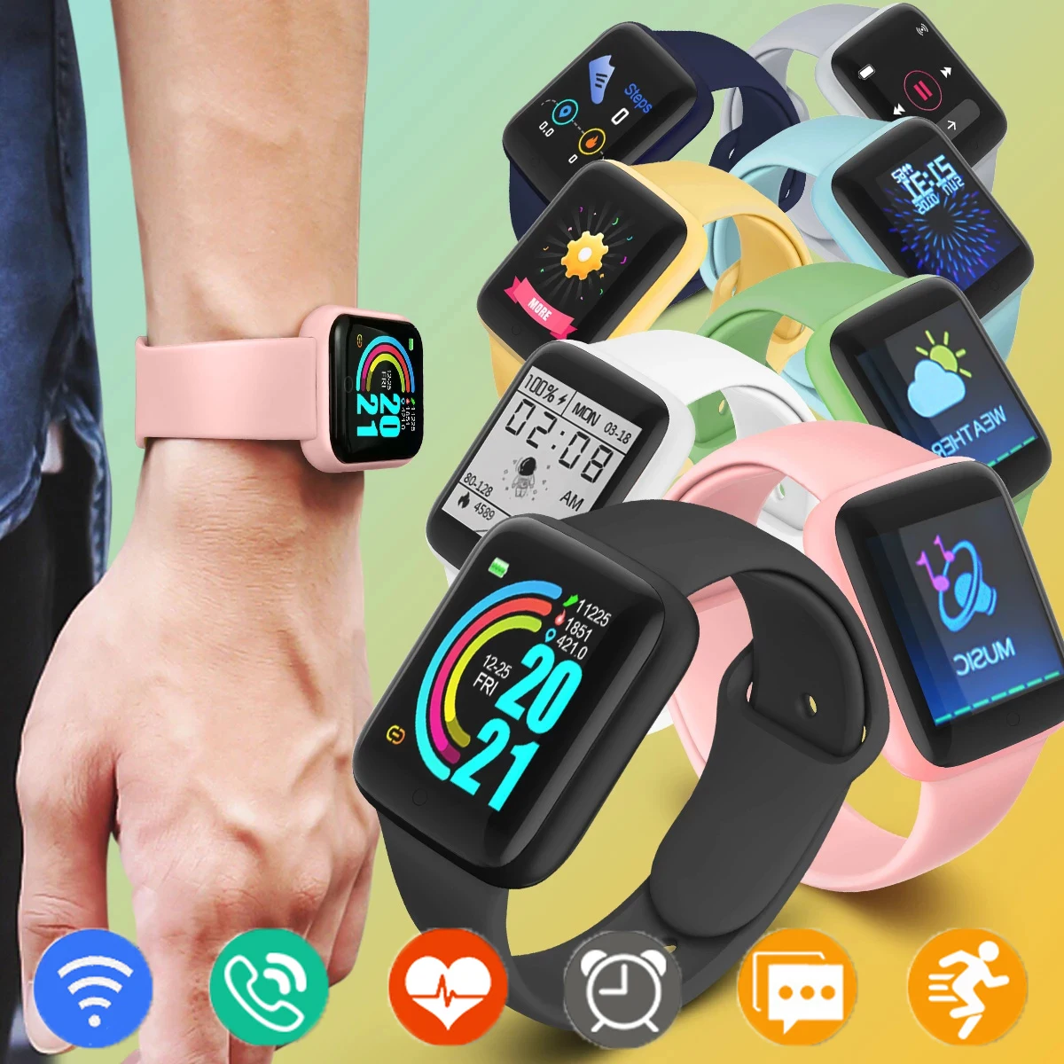 

2022 Macaron Fitness Smart Watch Men Women Android Wristband Bracelet smart watch men Heart Rate Monitoring Waterproof