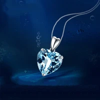 top fashion blue ocean rhinestone lady charm chain jewelry dress women heart crystal pendant necklace