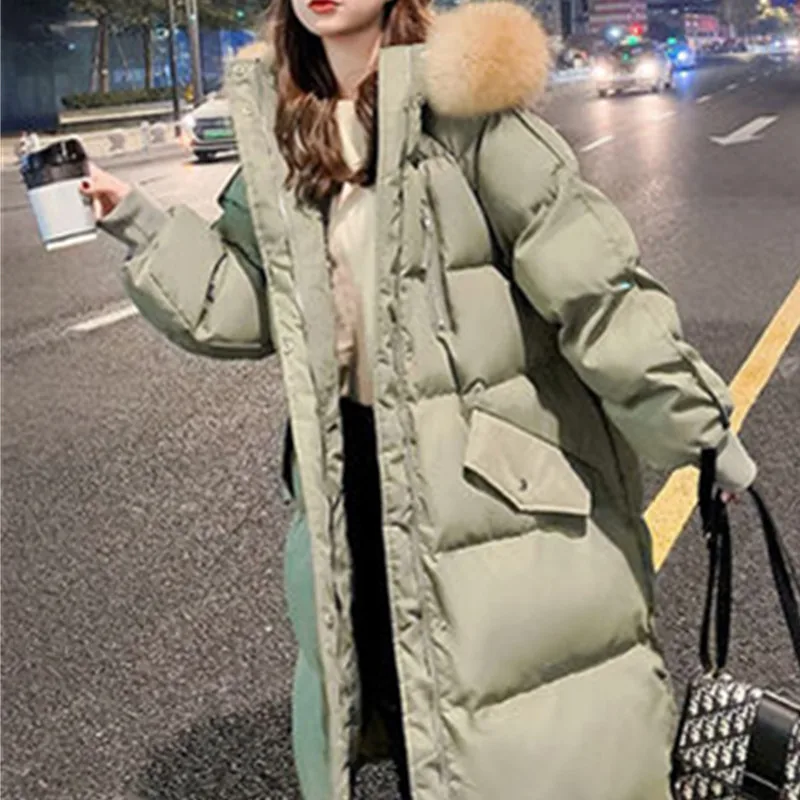 Loose Overcoat Parkas Thicken Warm Down Cotton Padded Coat 2021 Winter Women Down Jacket Long Hooded Coats Female Oversize Green