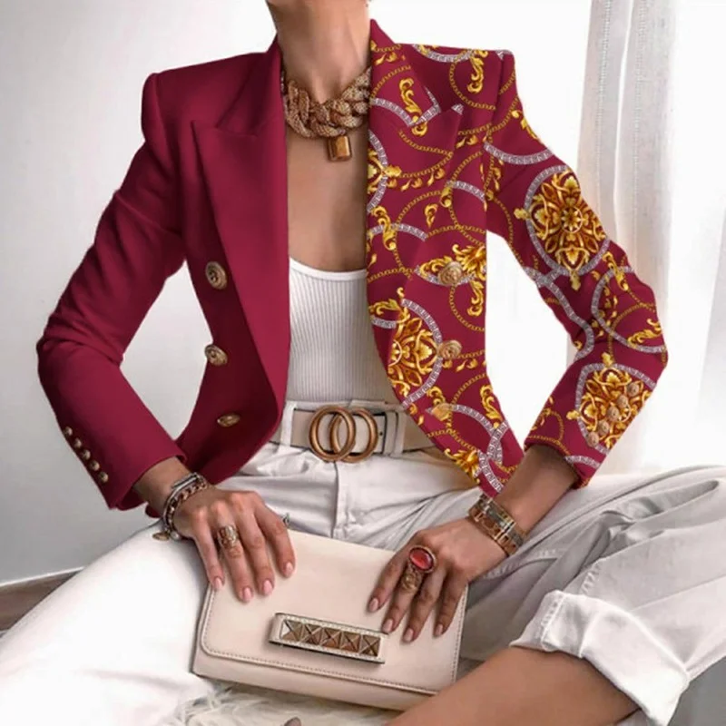 

9 Styles New Printed Blazers Autumn Winter Slim Double Breasted Short Blazers Casual Commute Suit Office Lady Chic Formal Suits