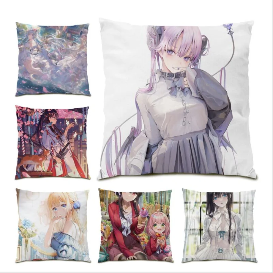 

Japanese Beautiful Girl Decoration Home Pillow Cover Anime Living Room Decoration Kawaii Cushion Cover 45x45 Poster Velvet E0897