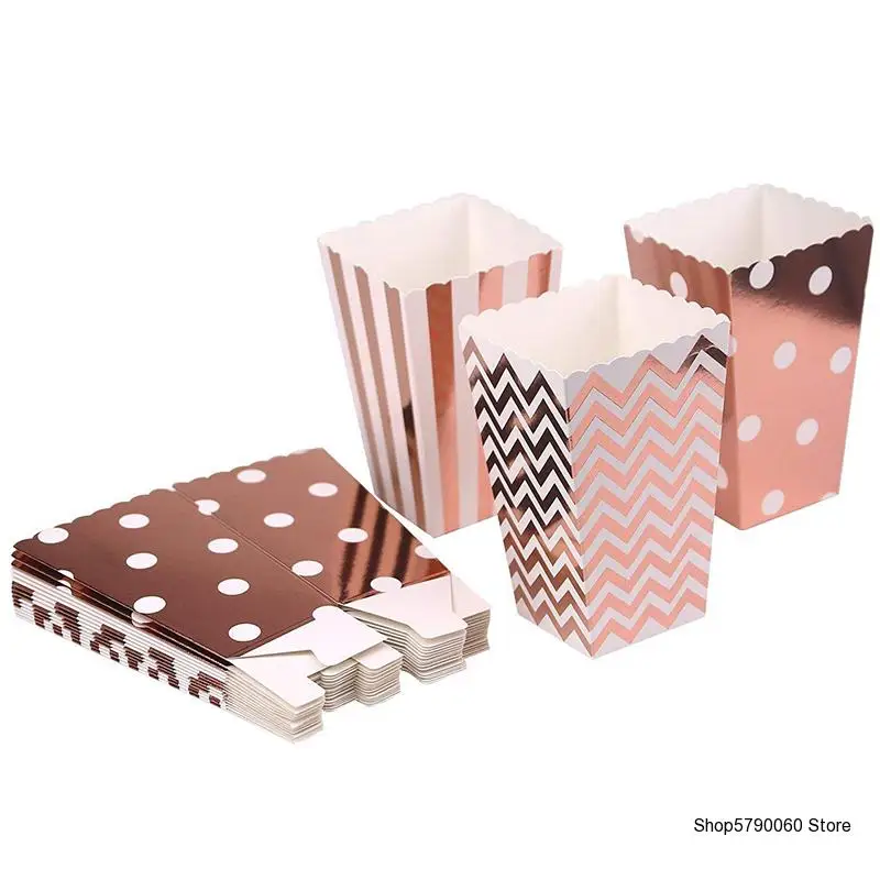 

6PCS Rose Gold Paper Popcorn Party Popcorn Boxes Gold Silver Pop Corn Candy/Sanck Boxes Wedding Birthday Movie Party Tableware