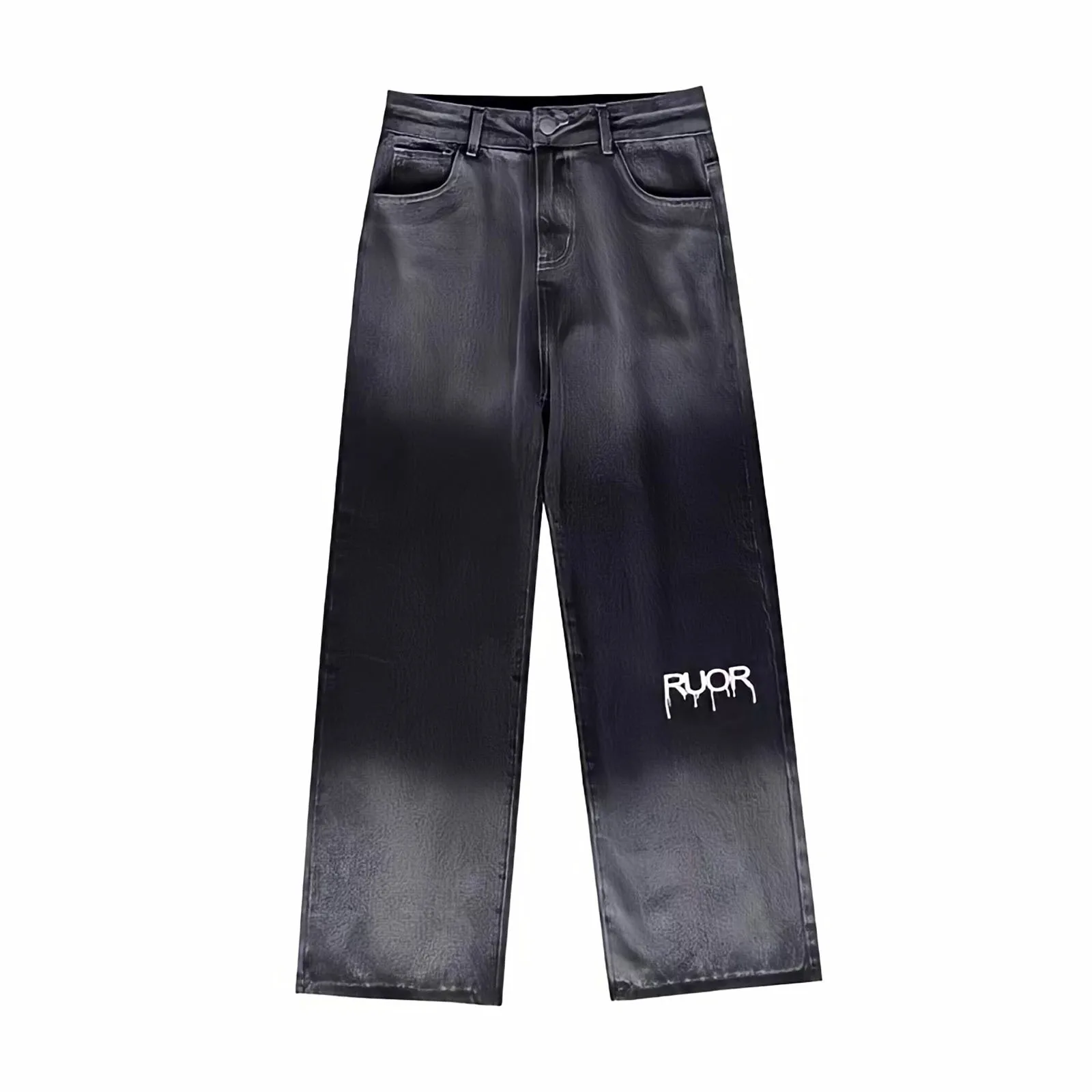 Gradient Color Baggy Black Graphic Boyfriend Jeans For Men Oversize Pants Streetwear Y2k Vintage Straight Leg Denim Trousers