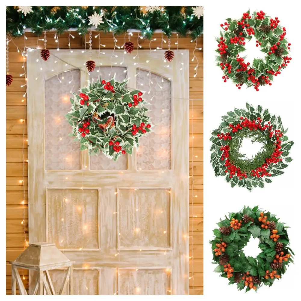 Зеленые листья падуба Рождественский венок сосновая шишка украшение для