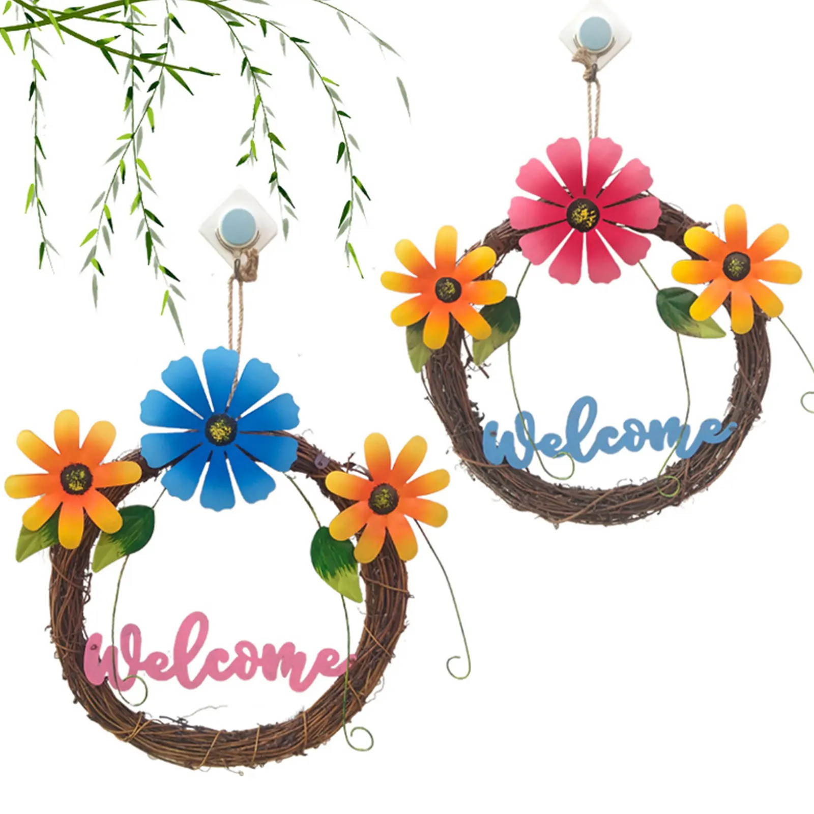 

Искусственное растение из ротанга, кованый венок, цветы, искусственная Гирлянда для дома, настенный кулон, украшение, знак приветствия, двер...