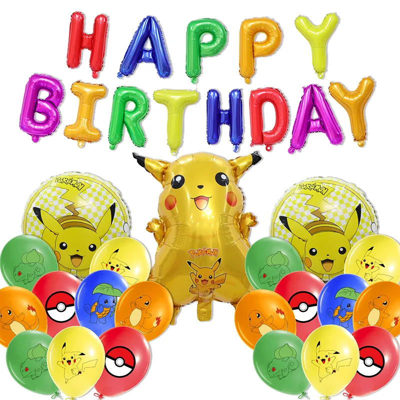 

Pokemon Foil Balloons Set Anime Pikachu Theme Party Supplies Cake Topper Happy Birthday Banner Flags Birthday Party Decoration