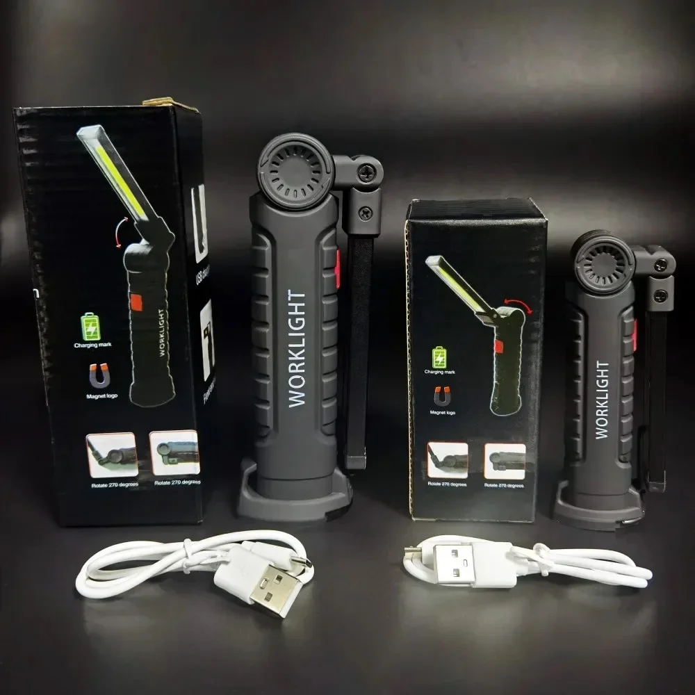 Складной фонарик COB портативная магнитная лампа с крючком USB-зарядка для
