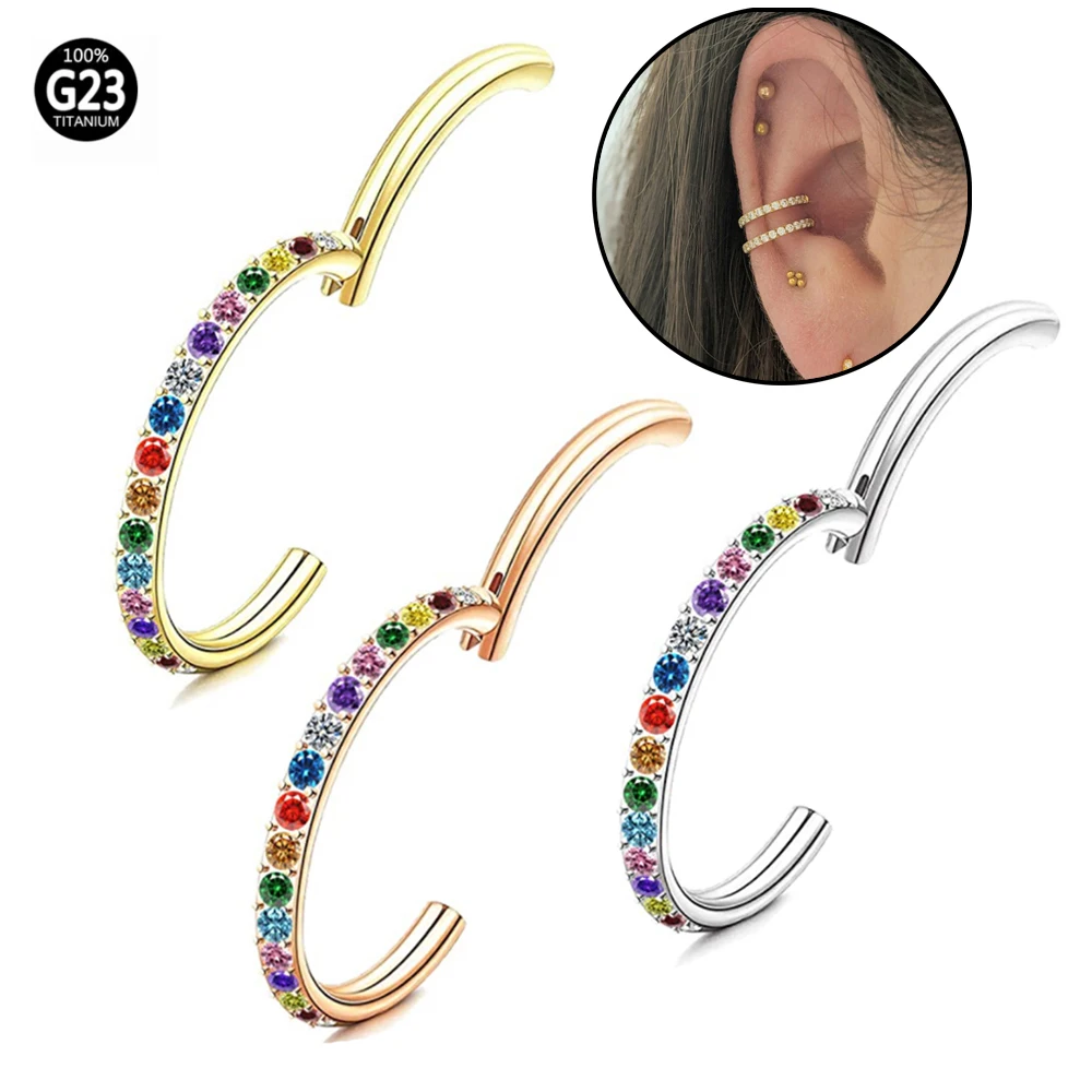 

Кольцо для носа с откидным шагом из титана и фианита, 8-12 мм