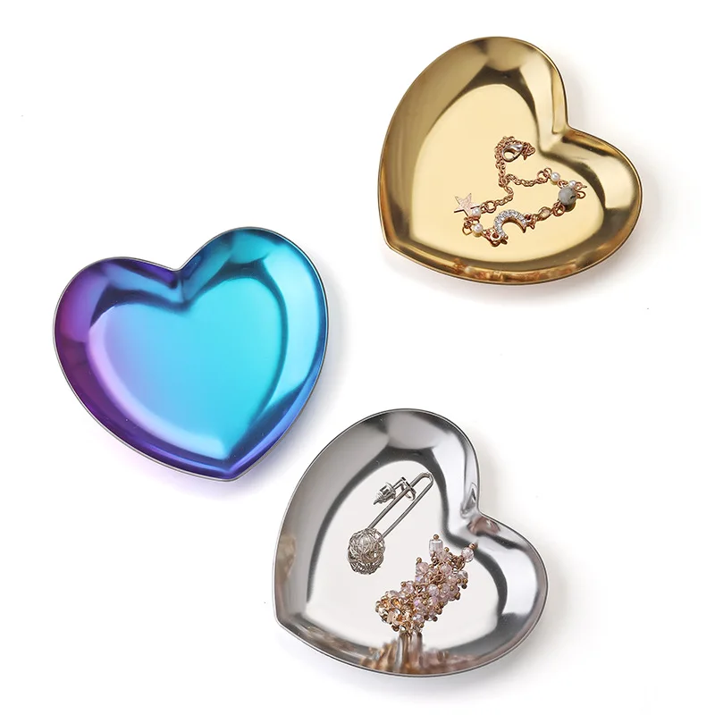 

Ins Stainless Steel Heart-shaped Tray Cosmetic Jewelry Tray Metal Storage Tray Home Decoration Sweetheart Tray Jewelry Dish