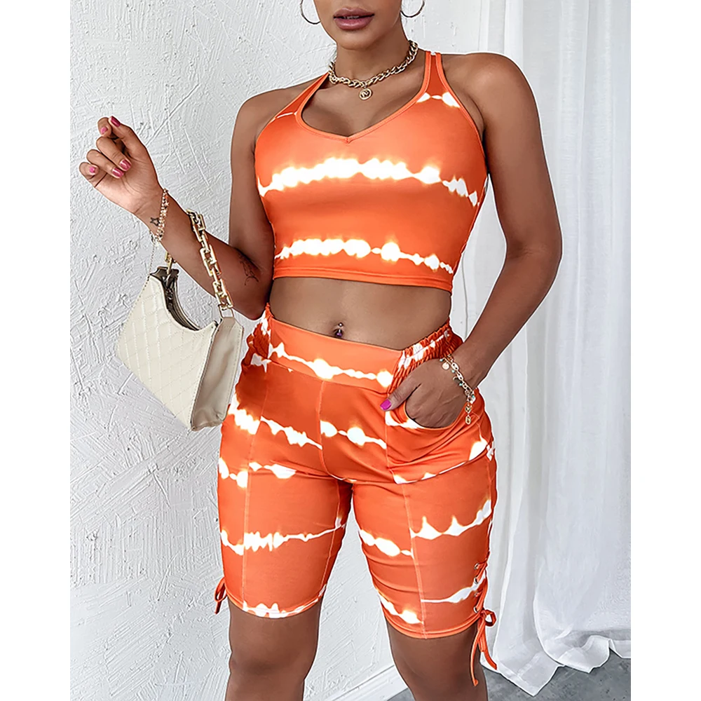

Workout Women Two 2 Piece Set Outfits Sweatsuit 2022 Summer Tank and Eyelet Hole Pants Matching Set Fitness Tracksuit