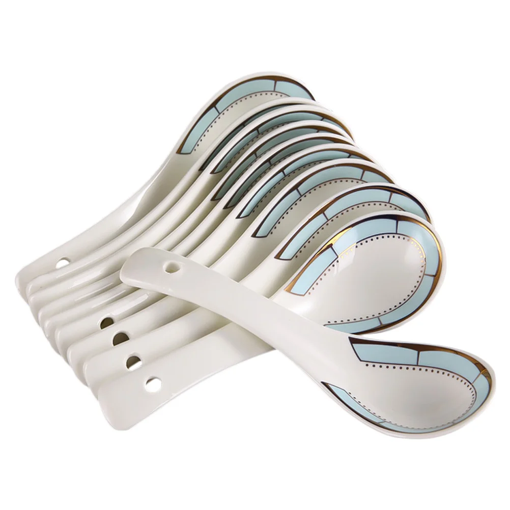 

10 Ceramic Spoon Porridge Spoon Delicate Soup Spoon Serving Spoon