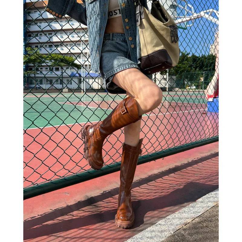 

Женские высокие сапоги на толстой подошве, высокие модные рыцарские Сапоги выше колена в стиле ретро, сапоги на толстой подошве и высокой платформе, 2022