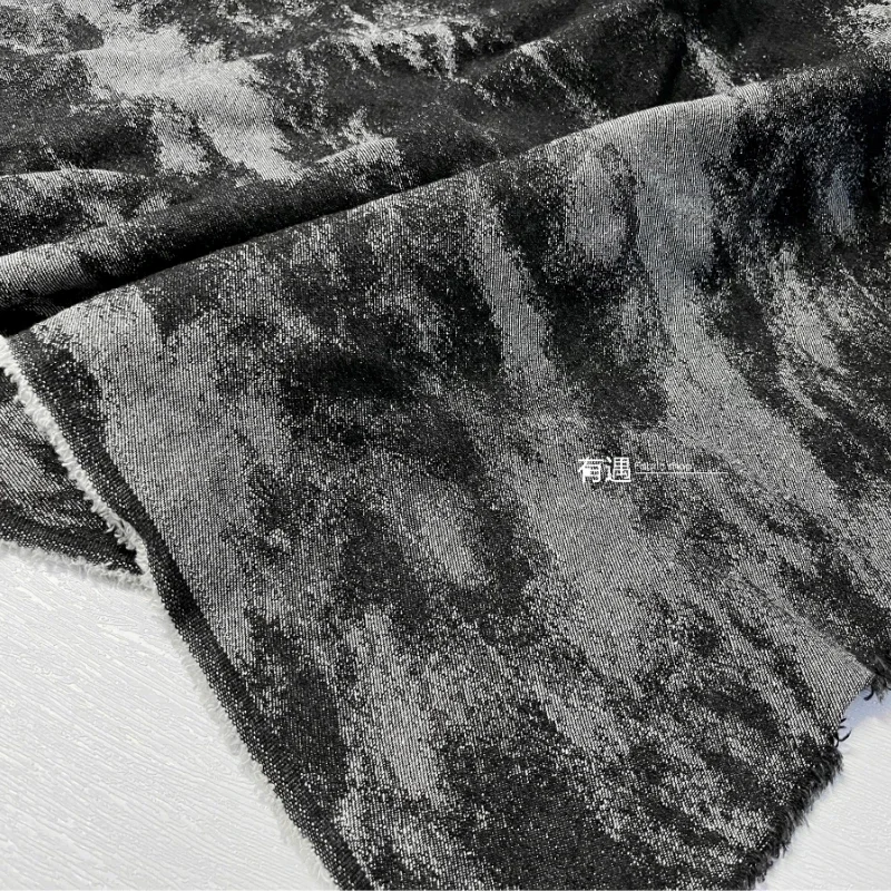 Фото Джинсовая жаккардовая ткань Черный Серый Креативный Tie Dye Diy Сумка Юбка Одежда Дизайнерская ткань Diy Шитье по метрам Ткань Хлопок №1