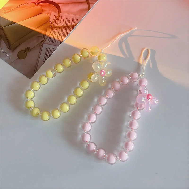 Fashion Stone Pearl Bead Flower Phone Chain Ladies Girl Anti-Lost Lanyard Lanyard Pendant Jewelry Keychain