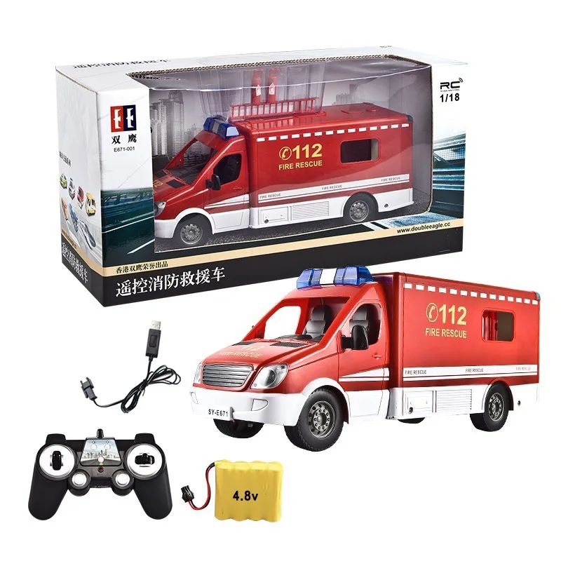 Double E Rc Car Kids Toy Remote Control Car Fire Rescue Vehicle with Light Sound Large Simulate City Car Model Childern Gift