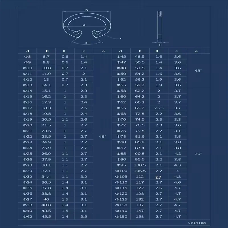 Фото Стопорное кольцо DIN472 из нержавеющей стали, внутреннее, тип C, для отверстий, 304, 316, с защитой от выпадения №3