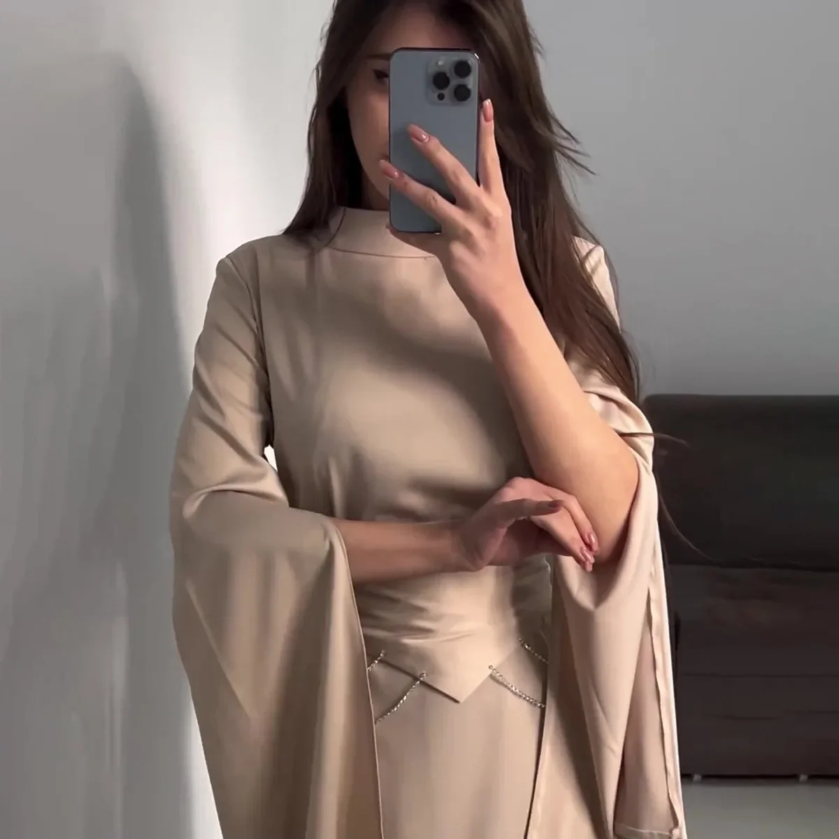 Ид мусульманское вечернее платье из атласа Абая для женщин Slim Fit с разрезом на