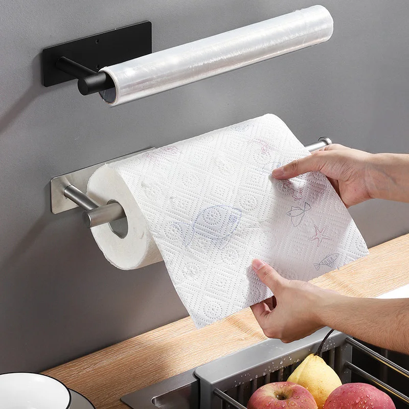 

304 Stainless Steel WC Paper Holder Brushed Gold Black Adhesive Toilet Paper Towel Shelf Tissue Roll Hanger for Kitchen Bathroom