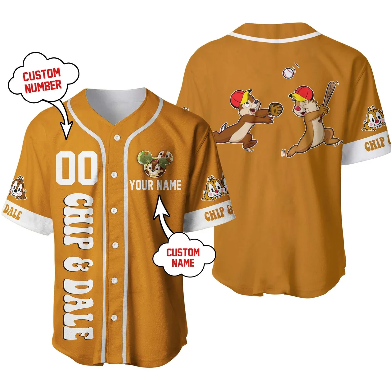 

Chip 'N' Dale Striped Brown Baseball Jersey Custom Name Disney Baseball Jersey Men Women Short Sleeve Top Fashion Shirts