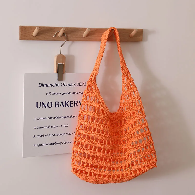 Casual Hollow Straw Bag Women Designer Candy Color Paper Woven Shoulder Bag Lady Summer Casual Beach Big Tote Holiday Purse 2023