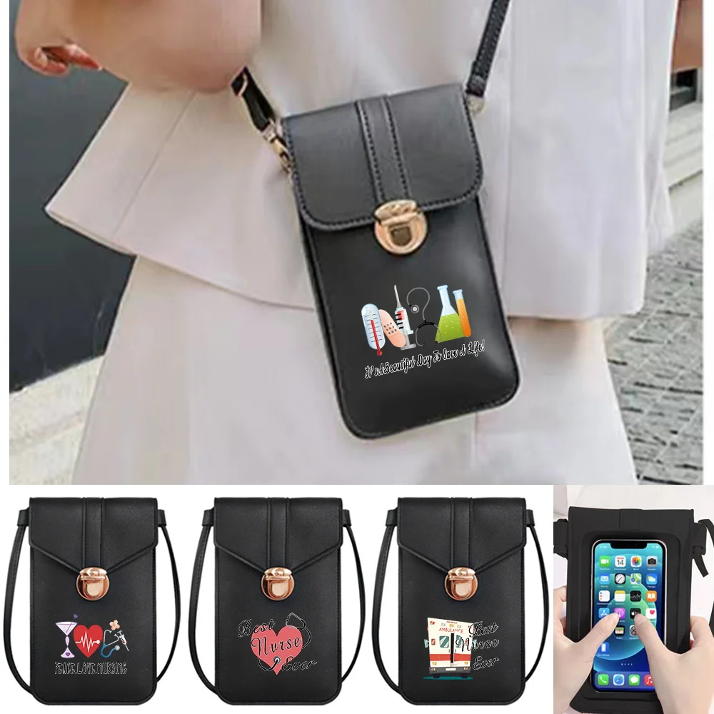 PU Leather Luxury Mobile Phone Bag for Samsung/iPhone/Xiaomi Case Women Shoulder Bags Purse Nurse Pattern Phone Pouch Handbags
