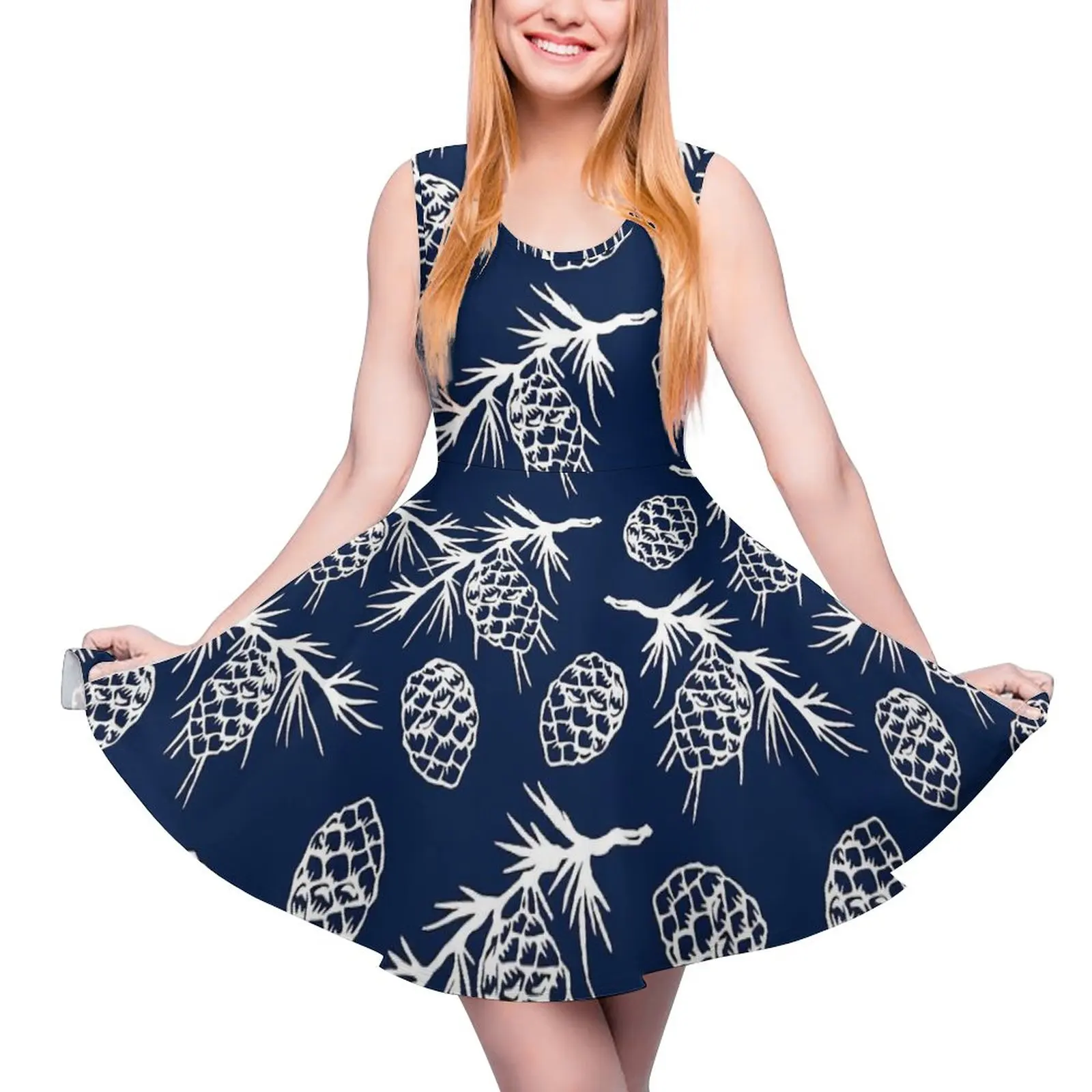 

White Pine Cones Dress Sleeveless Watercolor Plants Aesthetic Dresses Summer Women Oversize Cute Custom Skate Dress