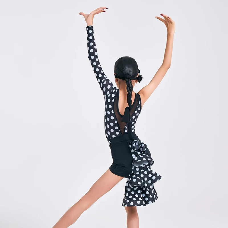 NY01 017 Топы в горошек с боковым рукавом детская юбка для латиноамериканских танцев