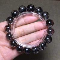 12 5mm natural black rutilated quartz clear round beads bracelet brazil crystal rutilated women men rare jewelry brazil aaaaaa