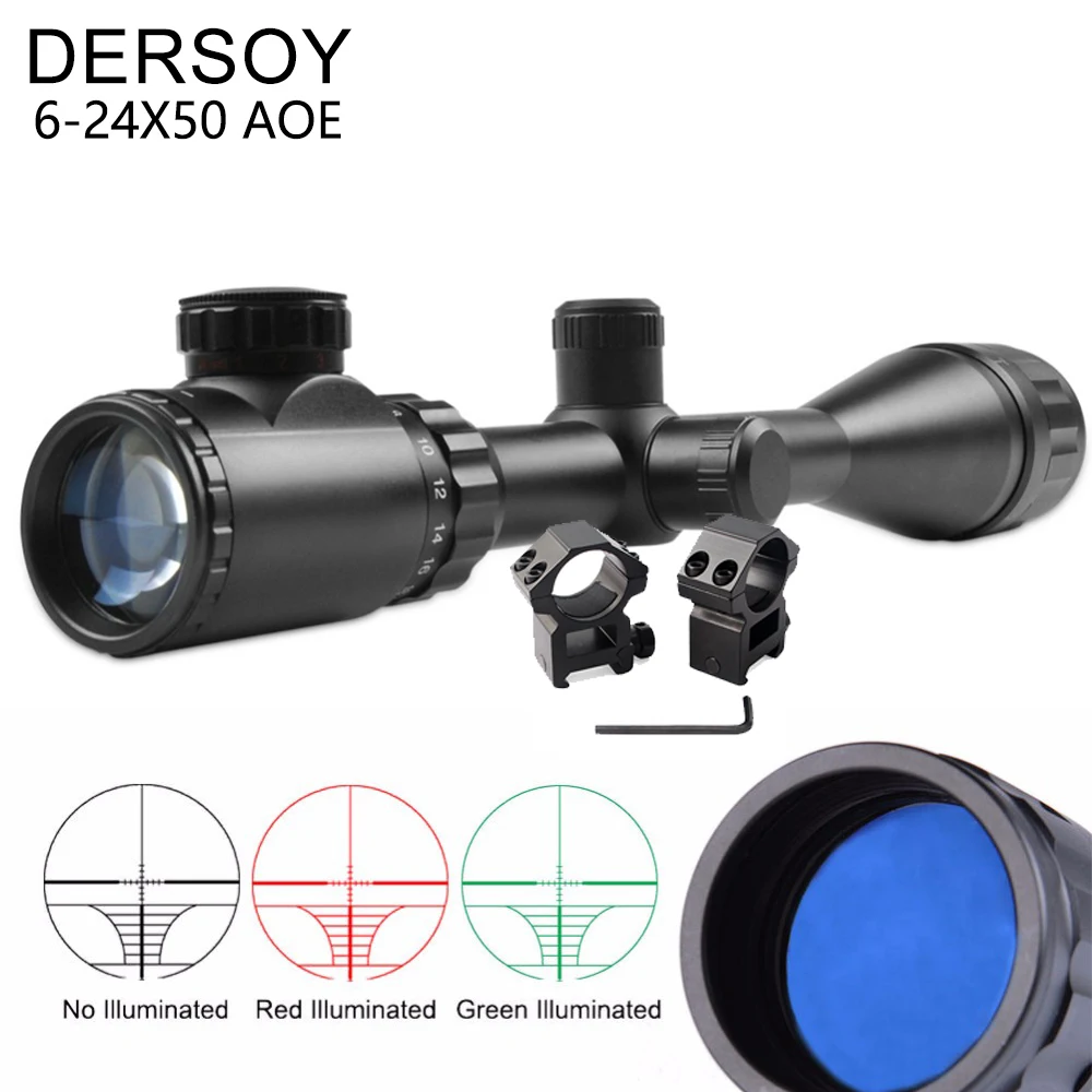 6-24x50 AOE Tactics Rifle Scope Green Red Dot Light Sniper Gear Hunting Optical Sight Spotting Scope for Rifle Hunting