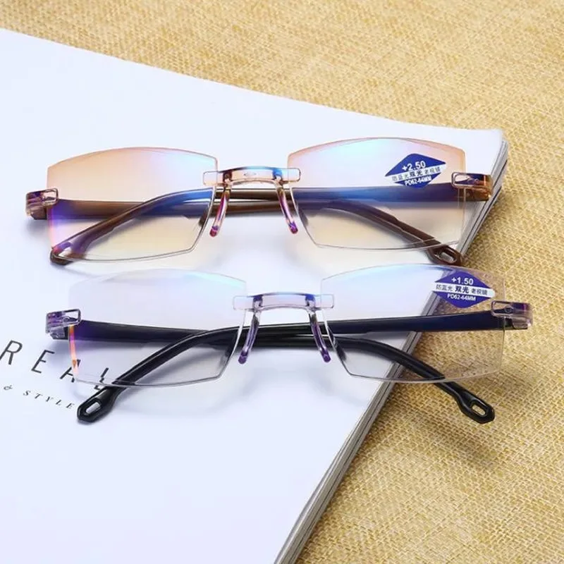 

Unbreakable Rimless Cutting Bifocal Reading Glasses Unisex Far Near Anti Blue Light Presbyopic Glasses Ultralight Eyeglasses