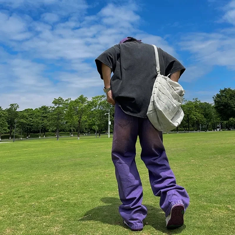 Purple Jeans Men Casual Korean Streetwear Fashion Hip Hop Vintage Denim Jeans Trousers Man Women Straight Long Wide Leg Pants