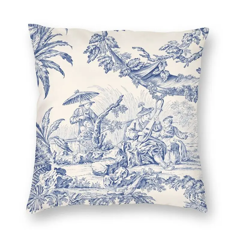 

Скандинавская винтажная классическая французская ткань Jouy, темно-синяя наволочка для дивана с рисунком, декоративная подушка из полиэстера