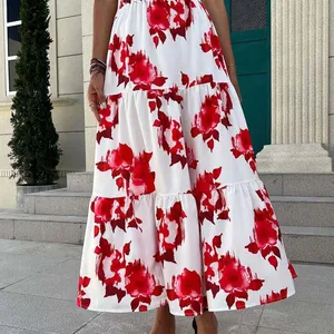 2022 Summer Flower Skirt Women Boho Print Long Skirts Ladies Party High Waist A-line Skirt Female in Pakistan