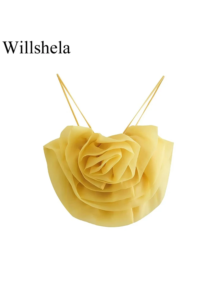 

Женский укороченный топ Willshela, однотонный укороченный топ на молнии сбоку с аппликацией в винтажном стиле на тонких бретелях