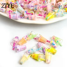 10pcs Mix Colors Resin Pearl Milk Tea Charms Bubble Tea Fruit Juice Cup Bottle Pendant for Jewelry Making Bracelet Cute Earrings