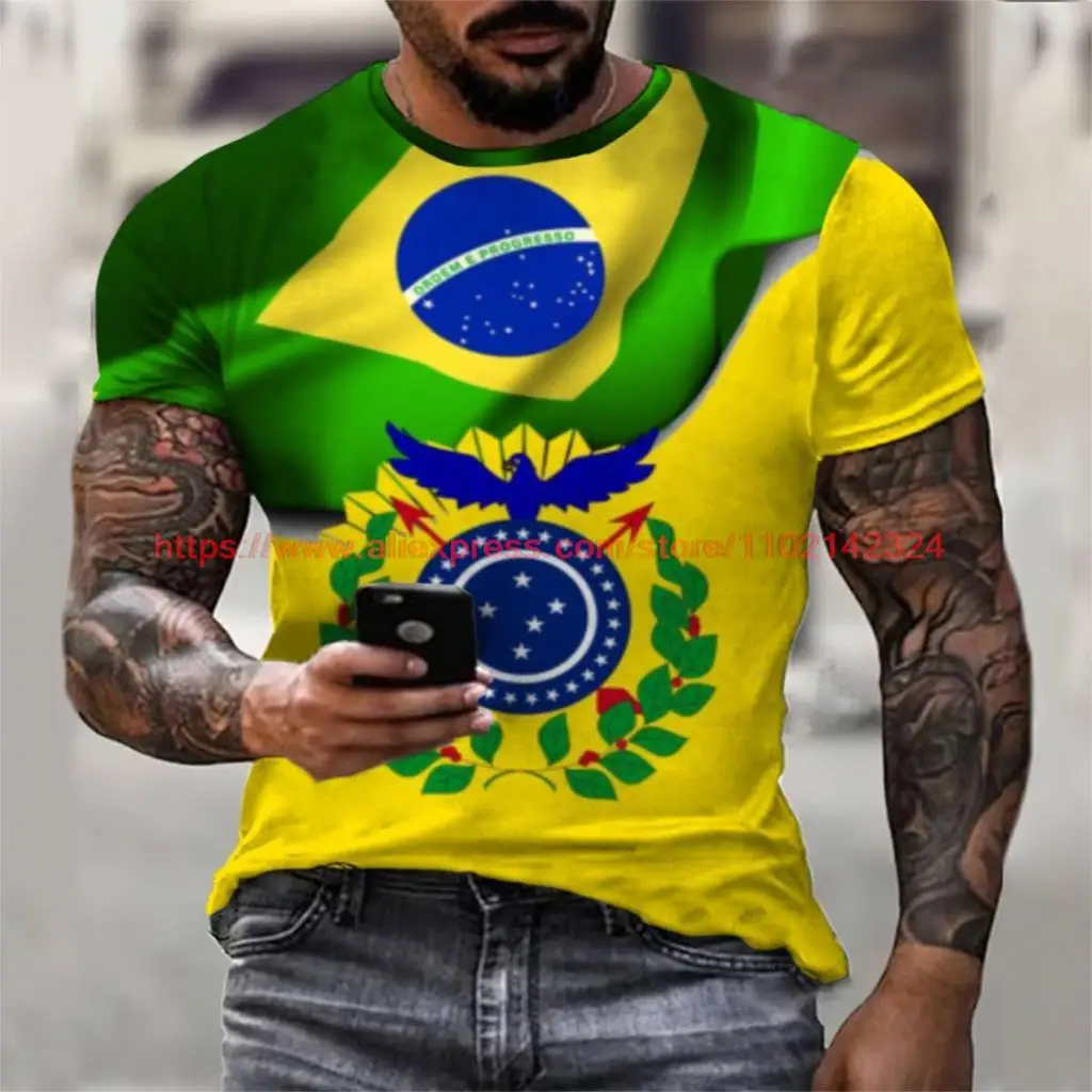 

Футболка мужская с 3D-принтом, тенниска с коротким рукавом, флаг Бразилии, модная уличная одежда в стиле Харадзюку, хип-хоп, лето