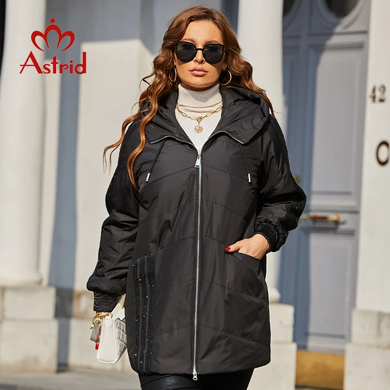 Astrid 2022 Spring Women's Parkas Plus Size Padded Coats Hooded Fashion Wool Textile Stitching Jacket Outerwear Quilted AM-10122