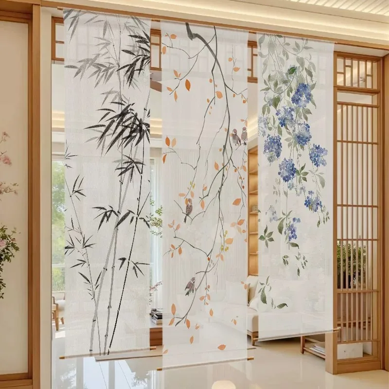 Фото ✨ Настенное украшение Zen Gauze – светопропускающие бамбуковые и цветочные занавески без сверления, полупрозрачная ширма для зонирования пространства для медитации №3