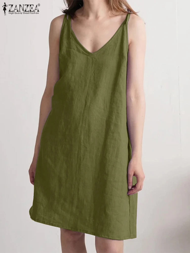 

Платье ZANZEA женское пляжное на бретельках, элегантный повседневный свободный сарафан без рукавов, с V-образным вырезом, модная одежда для отдыха, лето 2023