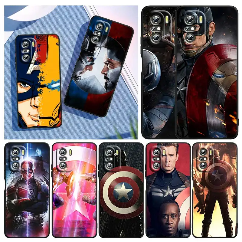 

Hot Marvel Captain America For Xiaomi Redmi Note 10S 10 K50 K40 Gaming Pro 10 9AT 9A 9C 9T 8 7A 6A 5 4X Black Soft Phone Case