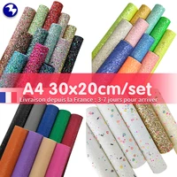 5 14pcsset a4 3020cm chunky glitter fabric soft synthetic leather set for earring bags diy bow material pu faux sheets