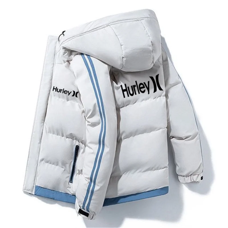 2023 New HURLEY Fall/Winter menswear Korean zipper Jacket Casual Pilot Hooded Jacket Warm coat scarf stylish loose coat