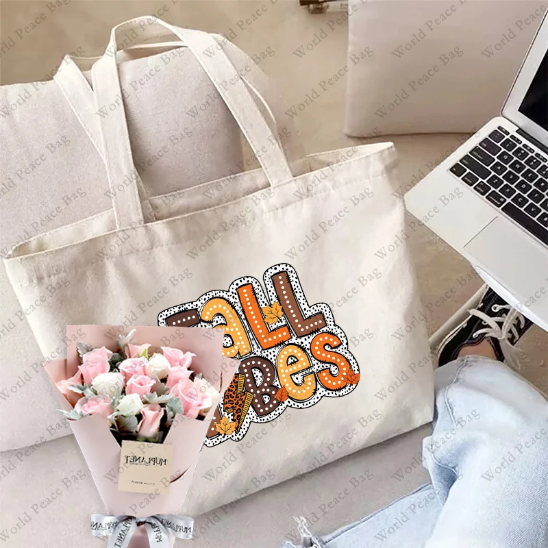 1 Шт. Осенняя Холщовая Большая Сумка С Узором Viburnum Женская Многоразовая Для