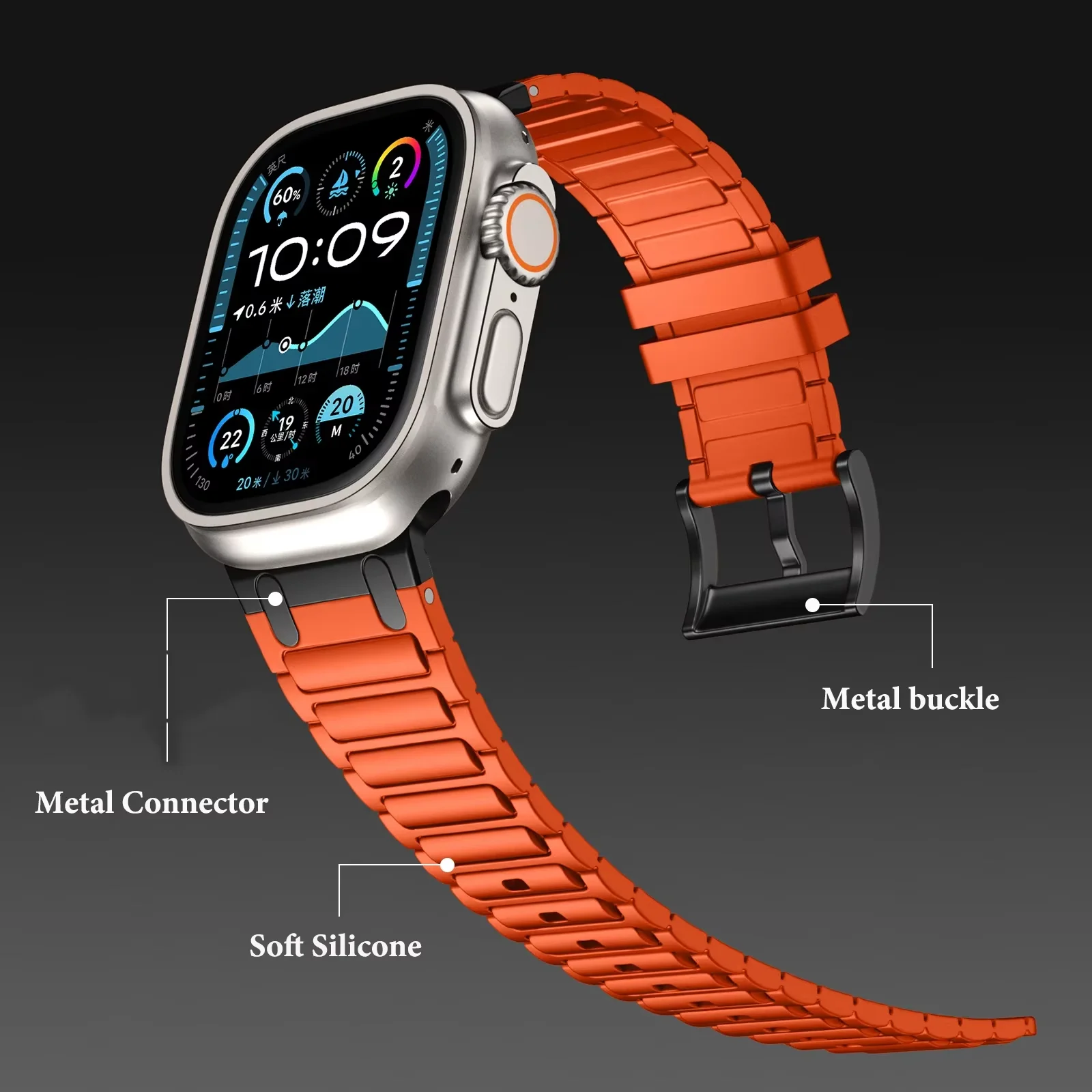 Фото Ремешки для Apple Watch 49 мм, 46 мм, 45 мм, 44 мм, 42/41/40 мм, металлические и силиконовые браслеты, ремешки для iWatch Series Ultra 2, 3/11/9/8/7/6/SE. №4