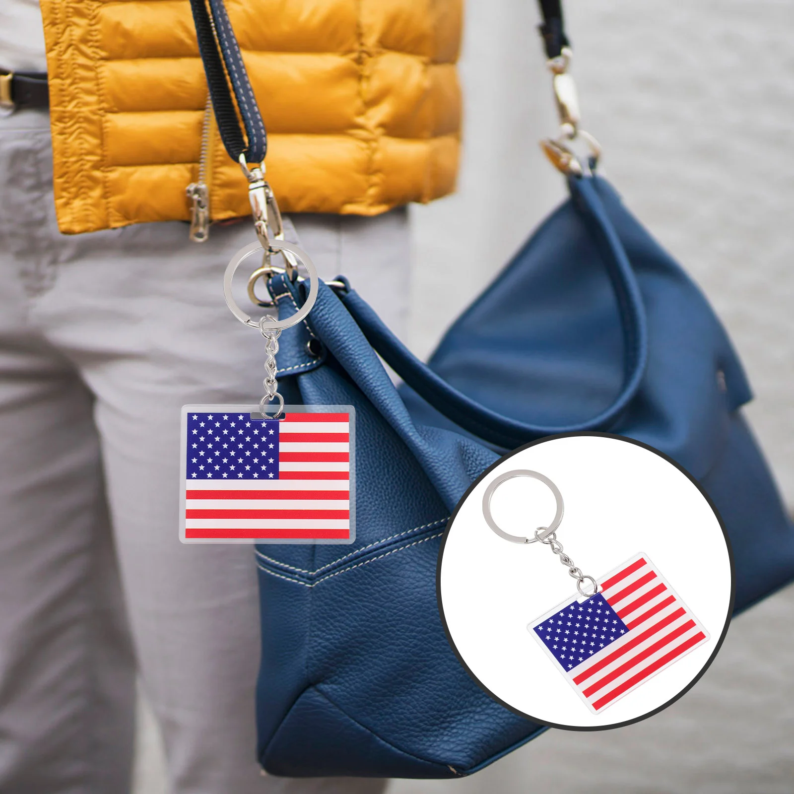 

5Pcs Decorative Acrylic Keychain American Flag Keyring Purse Hanging Decor