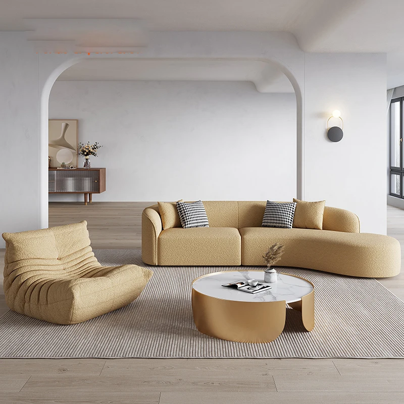 

Modern Nordic Luxury Style Creative Arc Shaped Beauty Salon Italian Minimalist Living Room Fabric Sofa Combination
